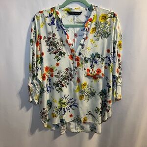 Zara Woman White Floral Blouse - Multicolor Size Large